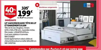 Lit 140x190cm Avec Tete de Lit Et Rangements Ilian