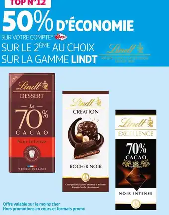 Auchan Lindt 50% d’économie sur le 2ème sur la gamme lindt offre