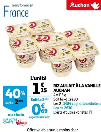 Auchan Auchan riz au lait à la vanille offre