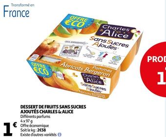 Auchan Charles & alice dessert de fruits sans sucres ajoutés offre