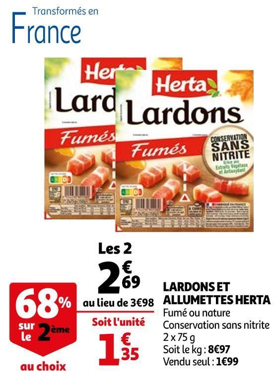 Promo Herta lardons et allumettes chez Auchan