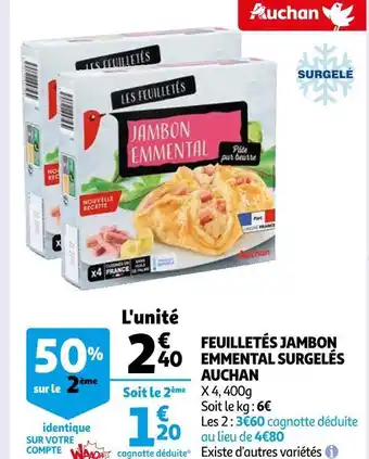 Auchan Auchan feuilletés jambon emmental surgelés offre