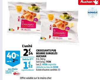 Auchan Auchan croissants pur beurre surgelés offre
