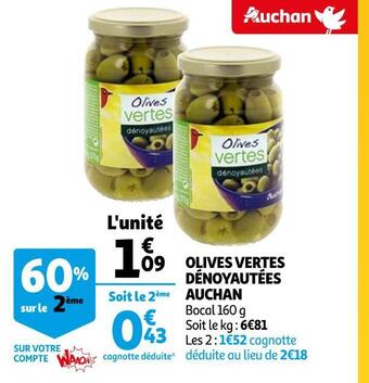 Auchan Auchan olives vertes dénoyautées offre