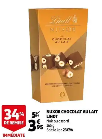 Auchan Lindt nuxor chocolat au lait offre