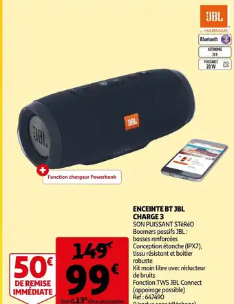 Auchan Jbl enceinte bt charge 3 offre