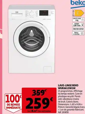 Auchan Beko lave-linge wue6612w1w offre