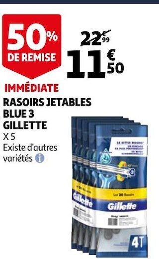 Auchan Gillette rasoirs jetables blue 3 offre