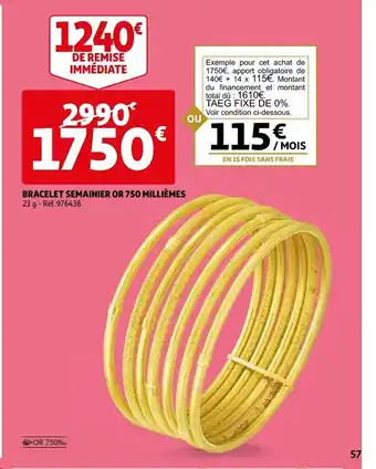 Auchan Bracelet Semainier or 750 Milliemes offre