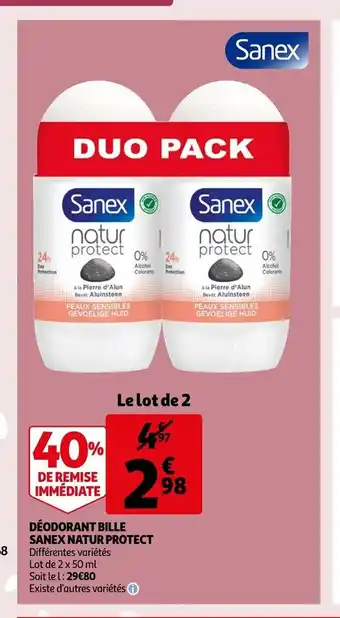 Auchan Deodorant Bille Sanex Natur Protect offre