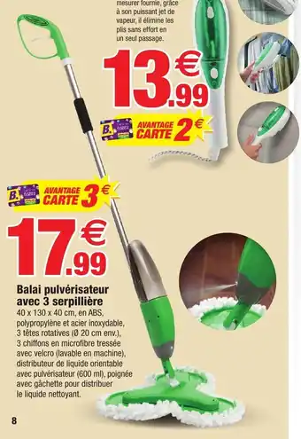 Bazarland Balai Pulverisateur Avec 3 Serpilliere offre