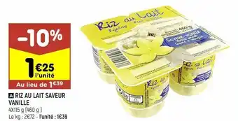 Leader Price Riz au lait saveur vanille offre