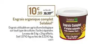 Botanic Engrais organique complet solabiol offre