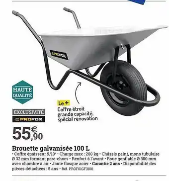 Brouette galvanisée 100l profor