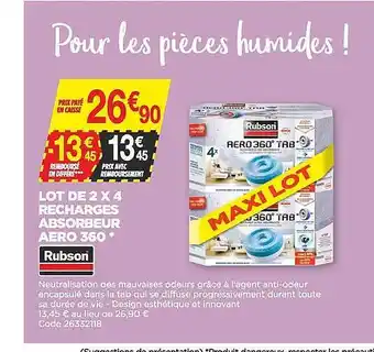 Bricomarché Lot de 2 x 4 recharges absorbeur aero 360° rubson offre