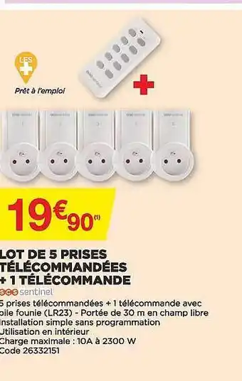 Bricomarché Lot de 5 prises télécommandées + 1 télécommande scs sentinel offre