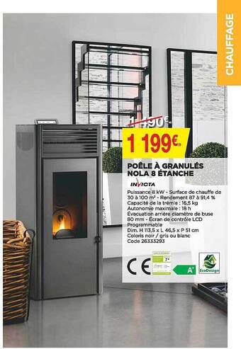 Bricomarché Poêle à granulés nola 8 étanche invicta offre