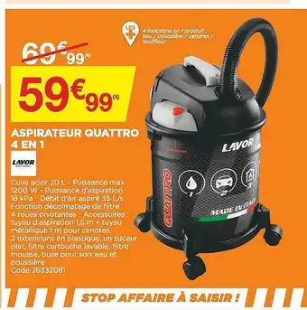 Bricomarché Aspirateur quattro 4 en 1 lavor offre