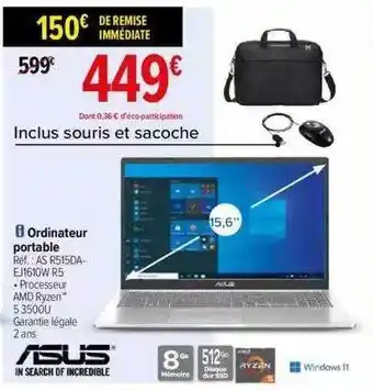 Carrefour Ordinateur portable asus 15,6 offre
