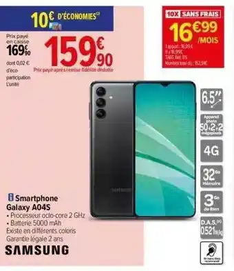 Carrefour Smartphone samsung galaxy a04s offre