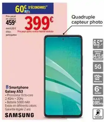 Carrefour Smartphone samsung galaxy a53 offre