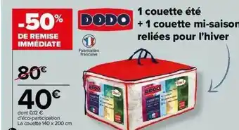 Carrefour La couette 140 x 200 cm dodo offre