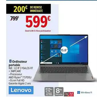Carrefour Ordinateur portable 15,6 offre