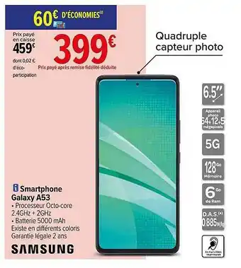 Carrefour Smartphone samsung galaxy a53 offre