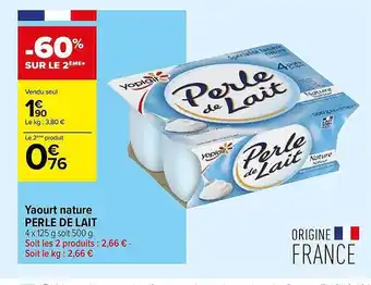 Carrefour Contact Yaourt nature perle de lait offre
