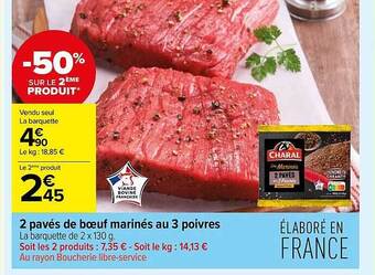 Carrefour Contact 2 pavés de boeuf marinés au 3 poivres charal offre