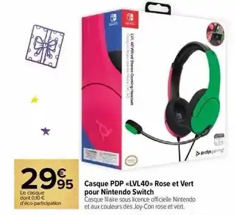 Carrefour Market Casque pdp «lvl40» rose et vert pour nintendo switch offre
