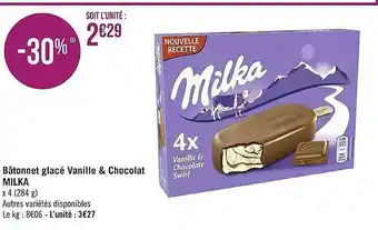 Géant Casino Bâtonnet glacé vanille & chocolat milka offre