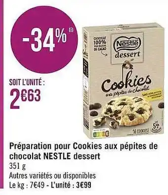 Géant Casino Préparation pour cookies aux pépites de chocolat nestlé dessert offre