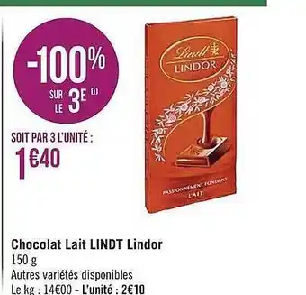 Géant Casino Chocolat lait lindt lindor offre