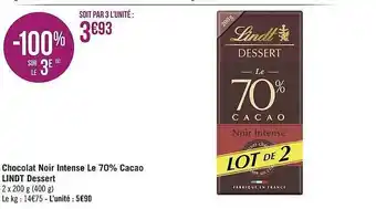 Géant Casino Chocolat noir intense le 70% cacao lindt dessert offre