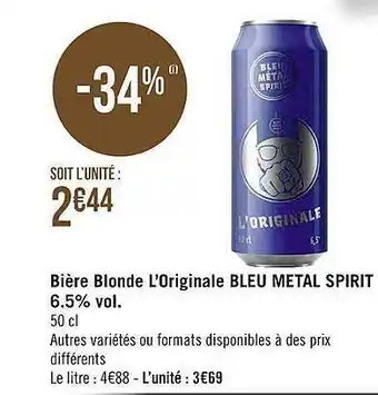 Géant Casino Bière blonde l'originale bleu métal spirit 6.5% vol. offre
