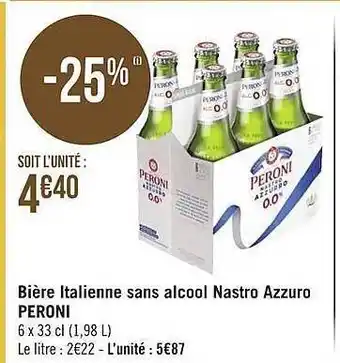 Géant Casino Bière italienne sans alcool nastro azzuro peroni offre