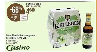 Géant Casino Bière blonde bio sans gluten kellegen 5.5% vol offre