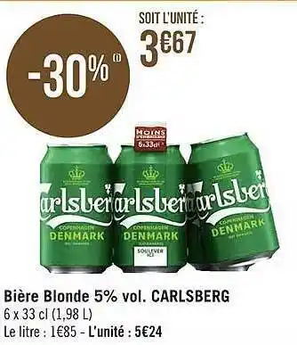 Géant Casino Bière blonde 5% vol. carlsberg offre