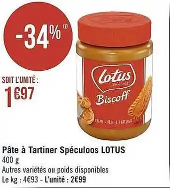 Géant Casino Pâte à tartiner spéculoos lotus offre