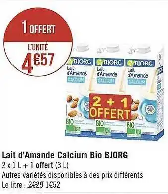Géant Casino Lait d'amande calcium bio bjorg offre
