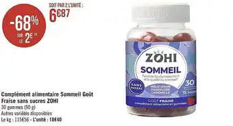 Géant Casino Complément alimentaire sommeil goût fraise sans sucres zohi offre