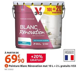 Mr Bricolage V33 peinture blanc rénovation mat 10 l + 2 l gratuits offre