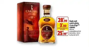 Coccinelle Supermarché Single malt scotch whisky 12 ans d'âge cardhu offre