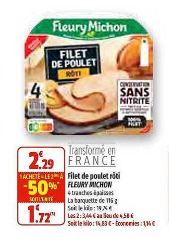 Coccinelle Supermarché Filet de poulet rôti fleury michon offre