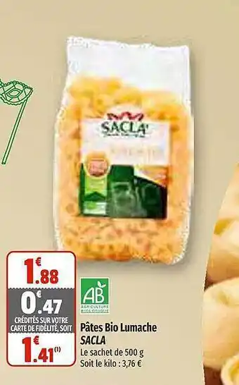 Coccinelle Supermarché Pâtes bio lumache sacla offre