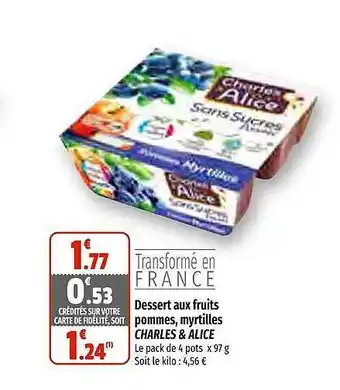 Coccinelle Supermarché Dessert aux fruits pommes, myrtilles charles & alice offre