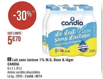 Géant Casino Lait sans lactose 1% m.g. doux & léger candia offre