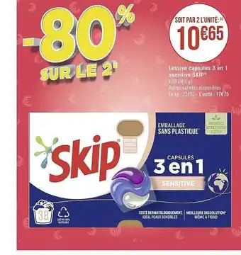 Géant Casino Lessive capsules 3 en 1 sensitive skip offre