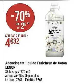 Géant Casino Adoucissant liquide fraîcheur de coton lenor offre
